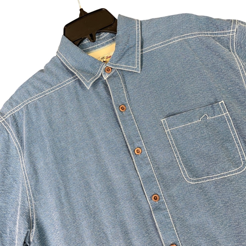 Tommy Bahama Silk Button Up Shirt Men L Contrast Stitch Textured Casual Vacation